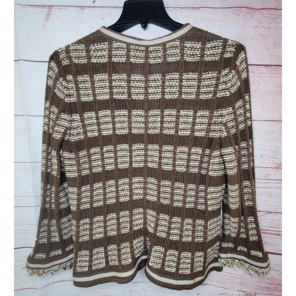 Chicos Women's Fringe Ribbed Knit Cardigan Sweater Size 3 Designer Sleeve Pocket - Picture 5 of 11